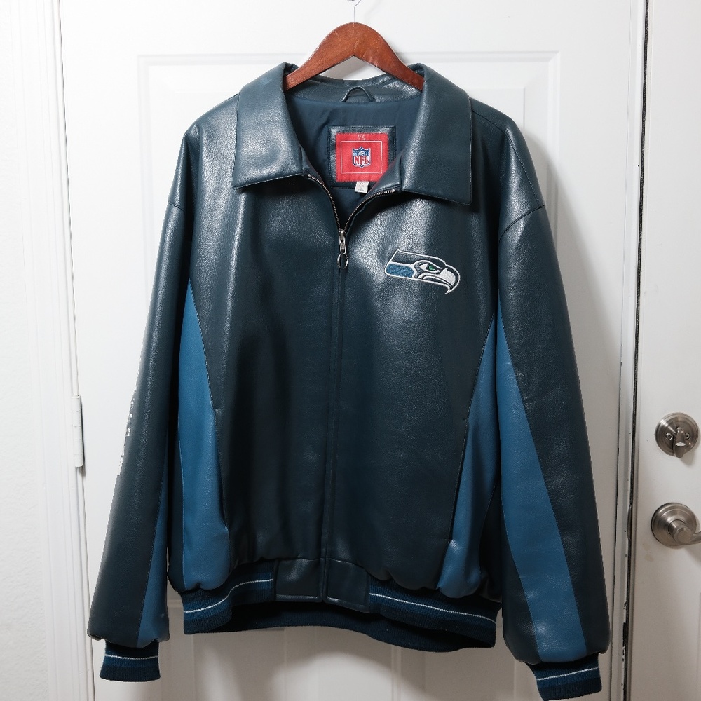 Vintage Seattle Seahawks NFL Faux Leather Bomber Jacket XXL - FLAWS